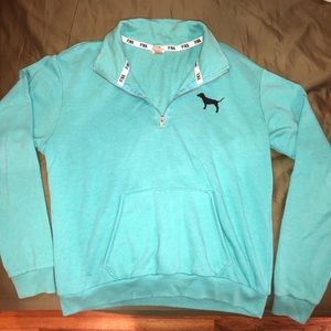 PINK aqua colored quarter zip sweatshirt